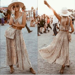 Spell Frankie Peasant Skirt Cheetah Midi/Maxi NWOT